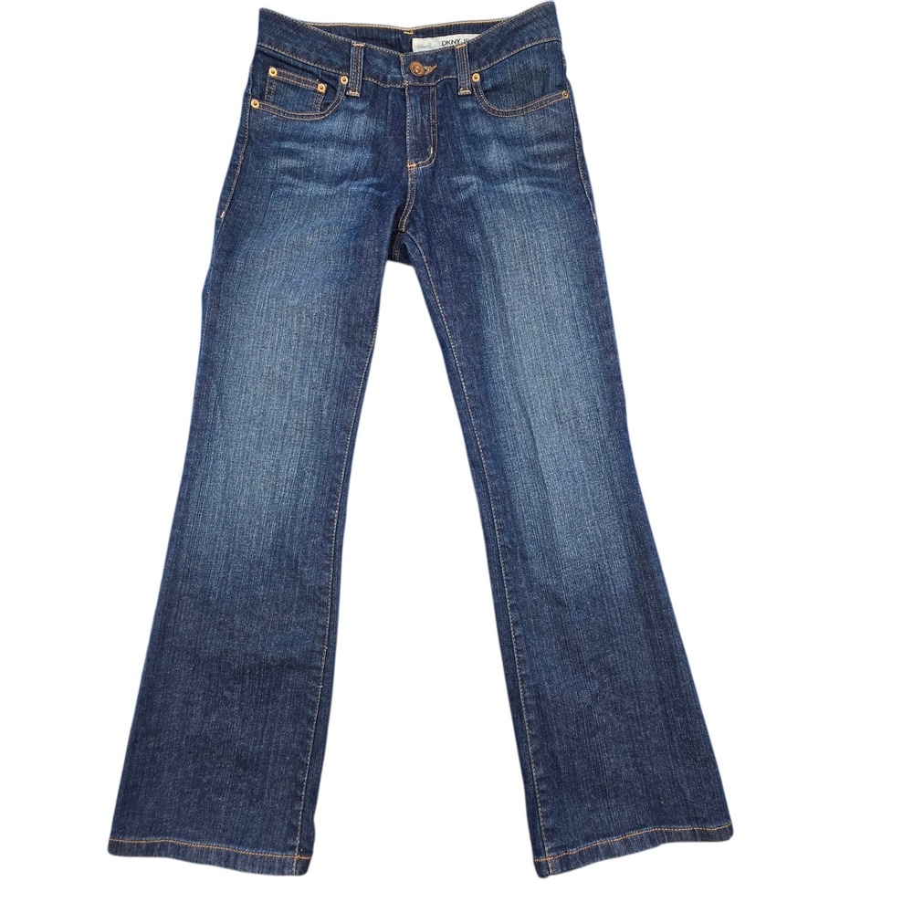DKNY Jeans Soho Bootcut Dark Wash Blue Denim Flare Pants Womens Size 6S Short